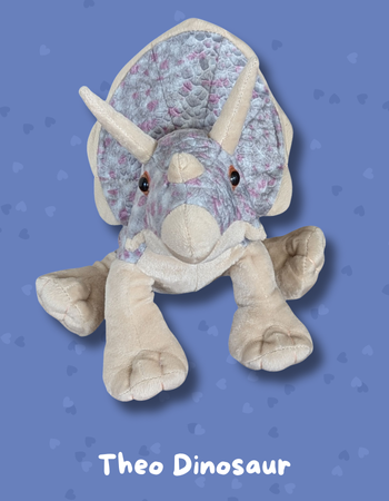 Theo Dinosaur comfort toy brave therapeutic plush for sick children
